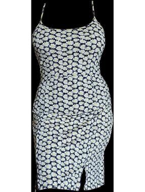 Noisy May Split Front Mini Cami Dress in Yellow and Black Floral EUC